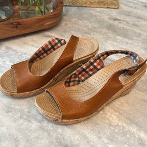 Brown Leather Wedge Sandals